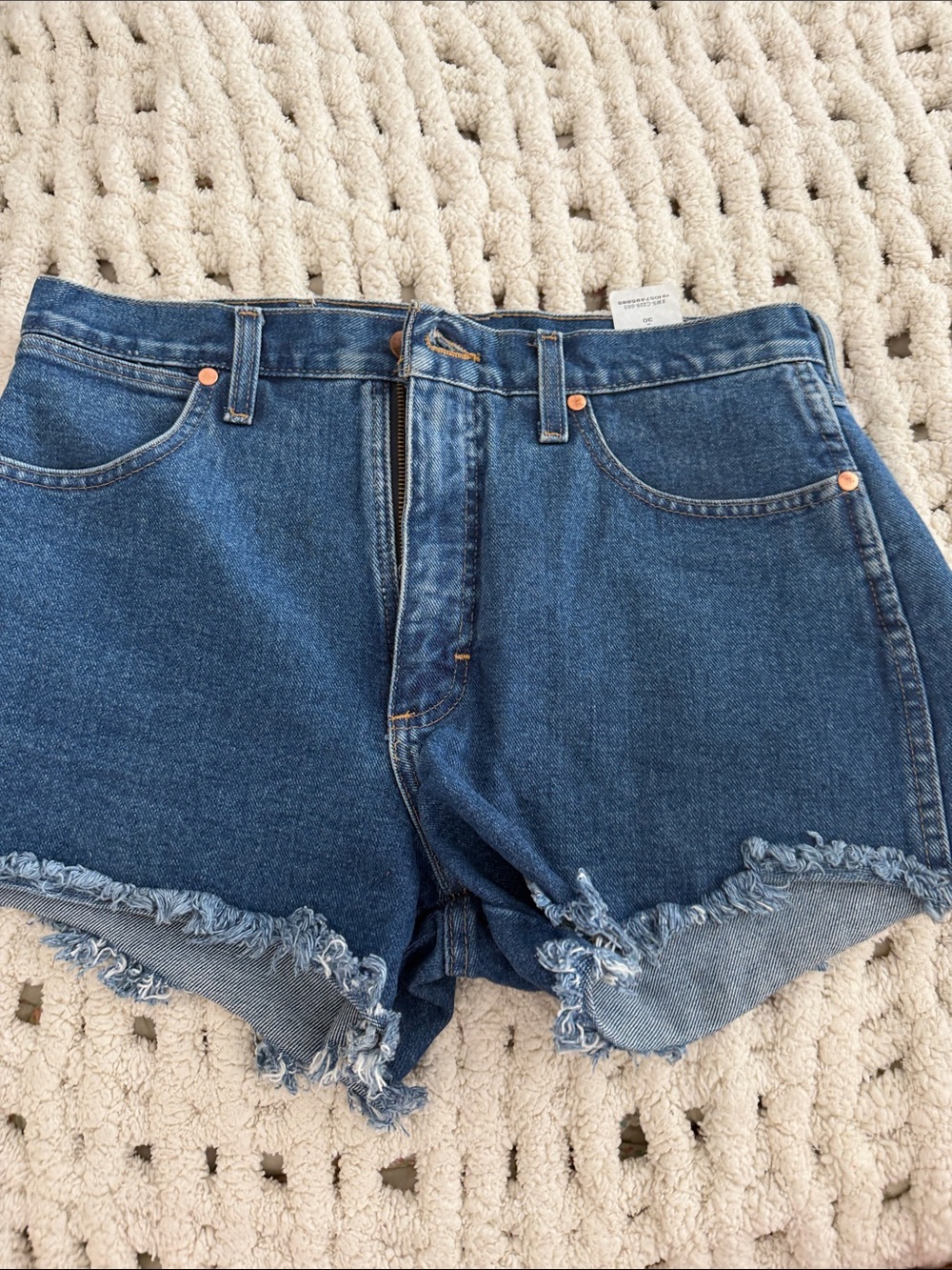 Wrangler Dark Blue Frayed-Hem Denim Shorts